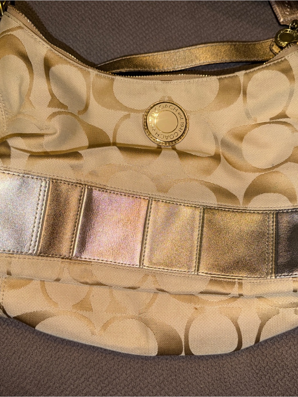 Coach Metallic Gold Signature Canvas Shoulder Bag